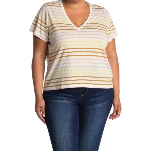 Madewell Tops - 𝅺Madewell Whisper V-neck Striped T-shirt